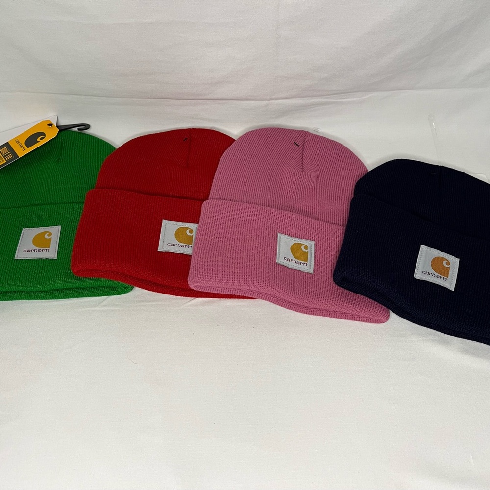 Carhartt Knit Cuffed Beanie Set - Holly Green, Crabapple Red, Woodrose and Navy